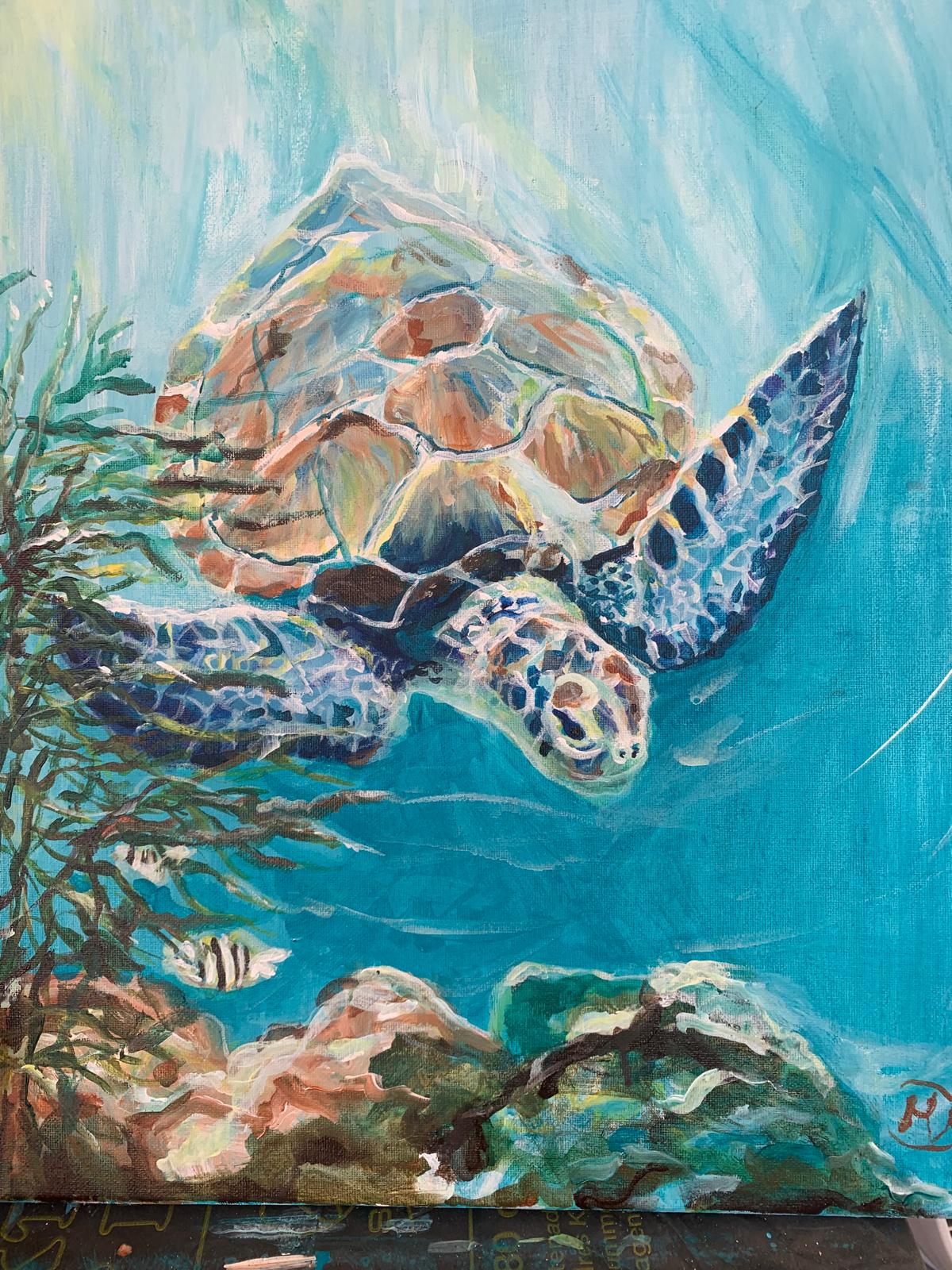 Schilderij van zeeschildpad
